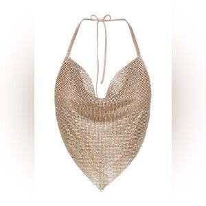 Meshki Daphne Diamante Cowl Neck Halter Top in Gold | XX Small